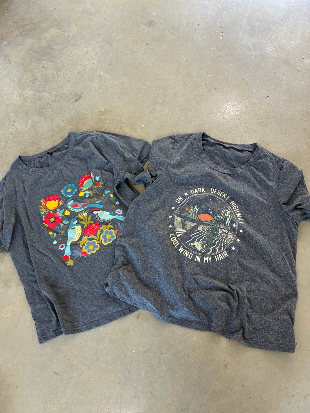 Set of 2 SHEIN 1x curve t shirts. Thick premium fabric. On a dark desert highway